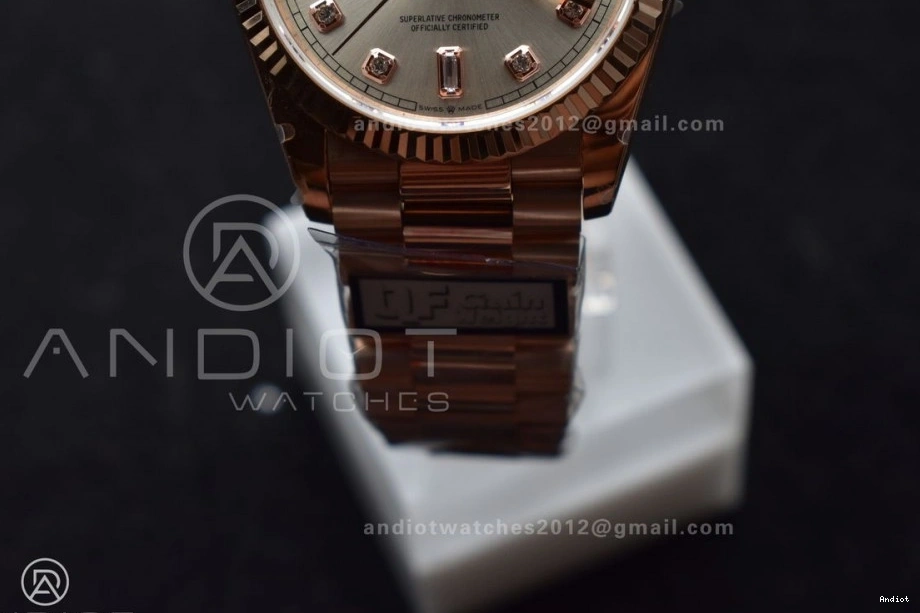 Dial QF DayDate with Square President Bracelet Edition RG Best Silver V5 36 (Gain 904L Steel Weight) Diamond on vr3255 0121